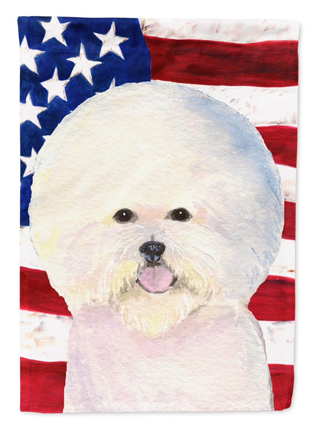 USA American Flag with Bichon Frise Flag Garden Size.