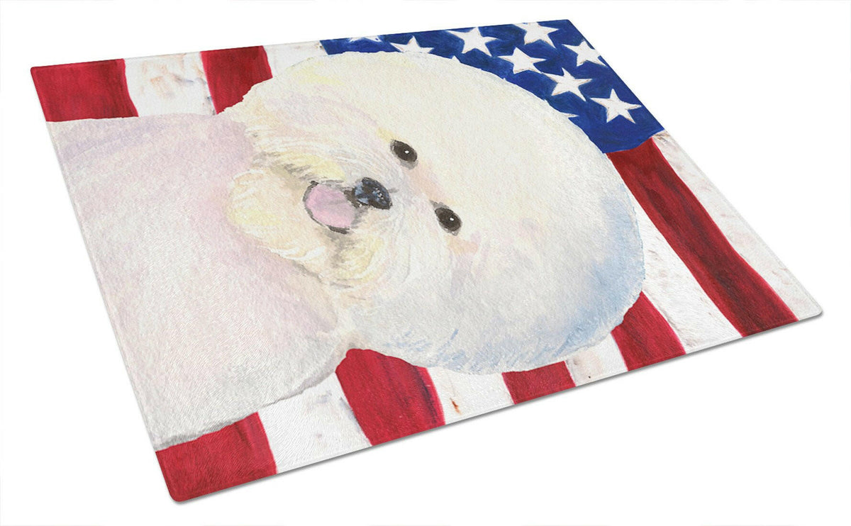 USA American Flag with Bichon Frise Glass Cutting Board Large by Caroline&#39;s Treasures