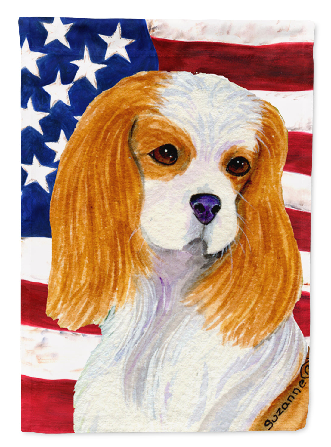 USA American Flag with Cavalier Spaniel Flag Garden Size.