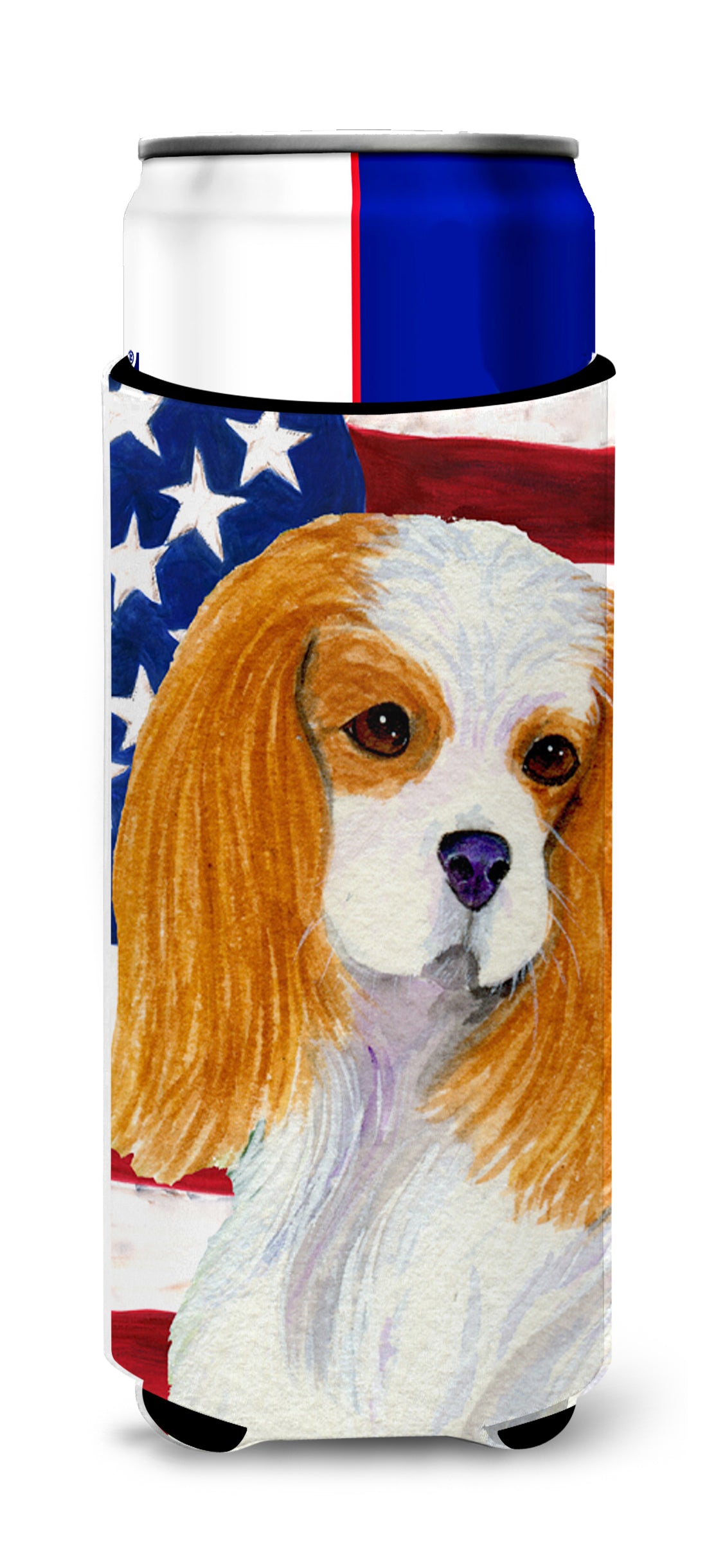 USA American Flag with Cavalier Spaniel Ultra Beverage Insulators for slim cans SS4012MUK.