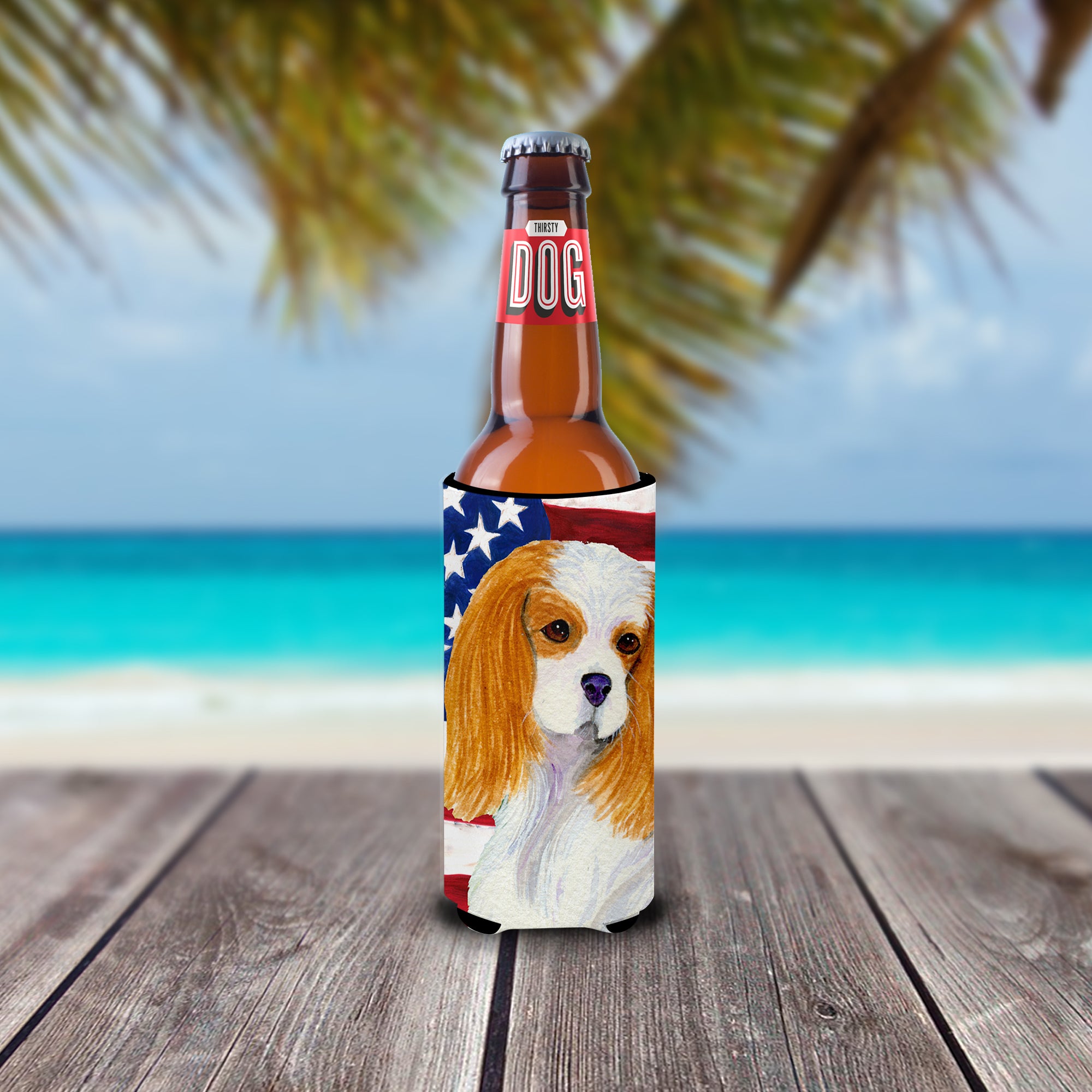 USA American Flag with Cavalier Spaniel Ultra Beverage Insulators for slim cans SS4012MUK.