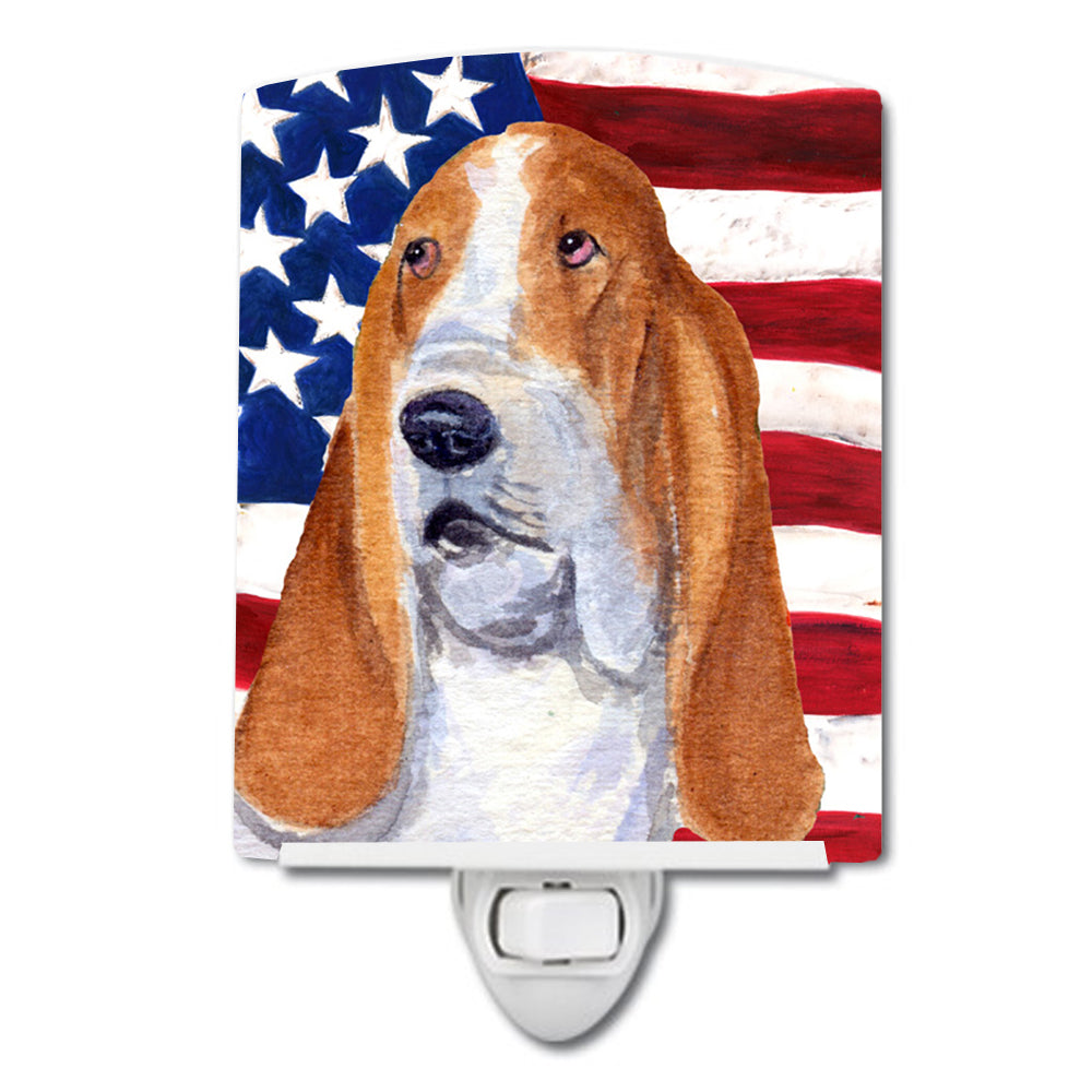 USA American Flag with Basset Hound Ceramic Night Light SS4013CNL - the-store.com