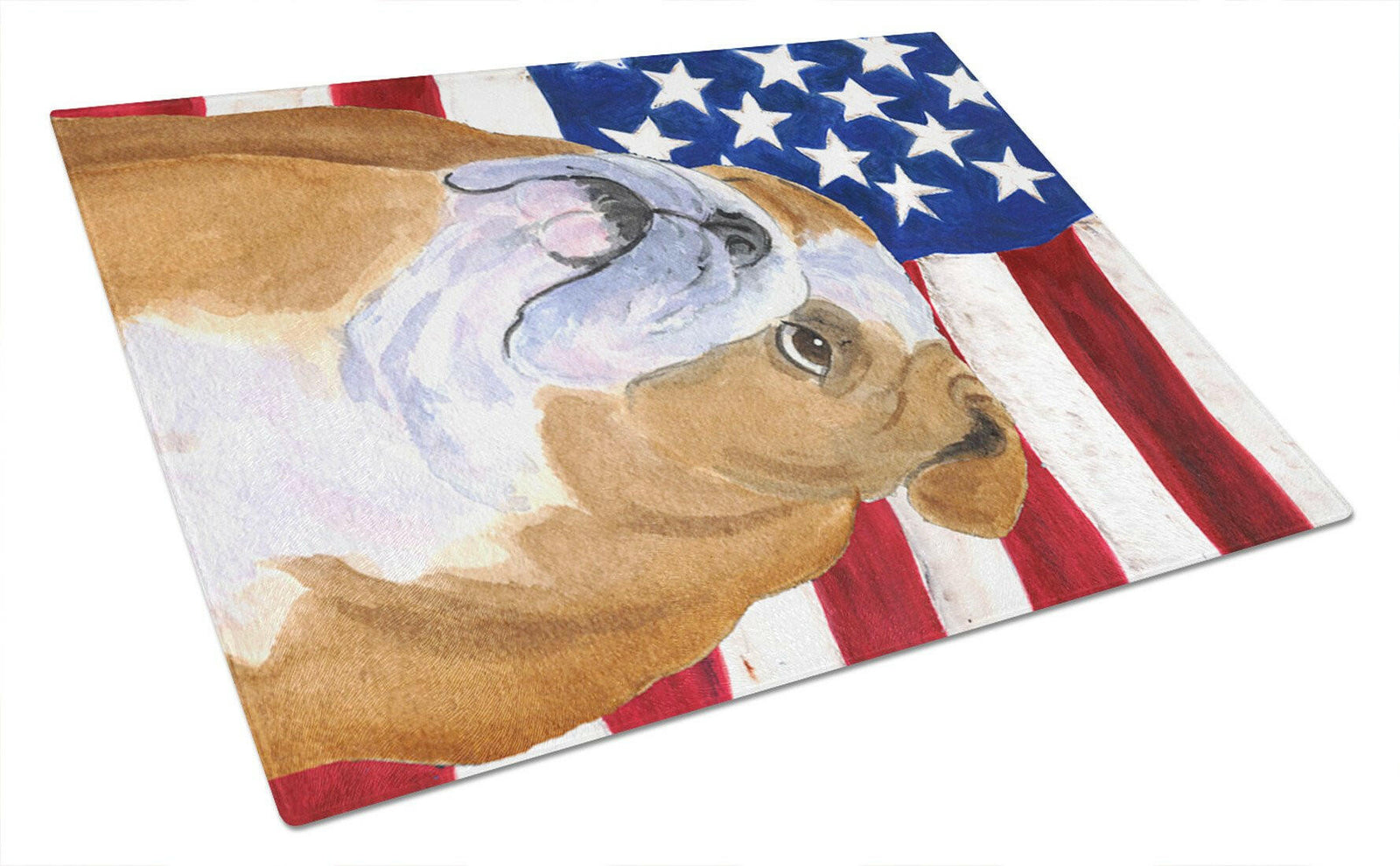 USA American Flag with Bulldog English Glass Cutting Board Large by Caroline's Treasures