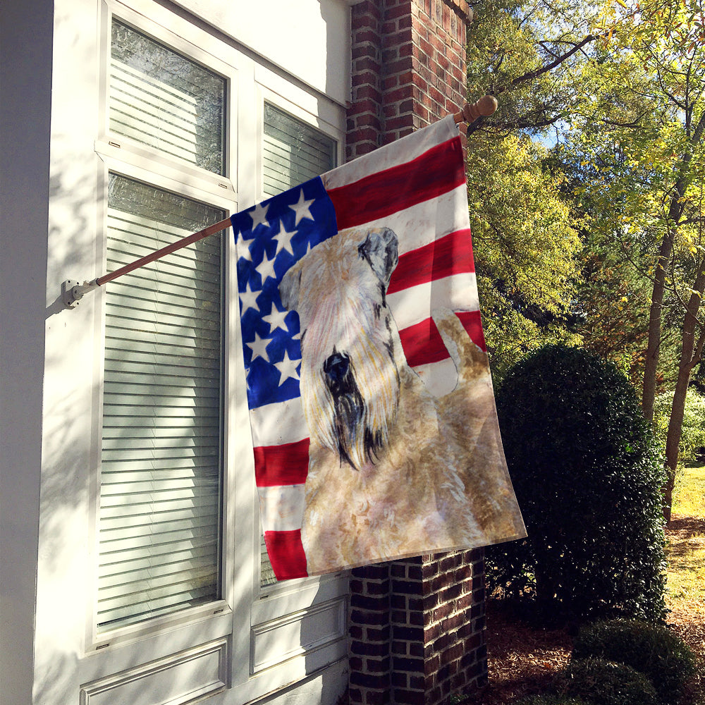 USA American Flag with Wheaten Terrier Soft Coated Flag Canvas House Size  the-store.com.