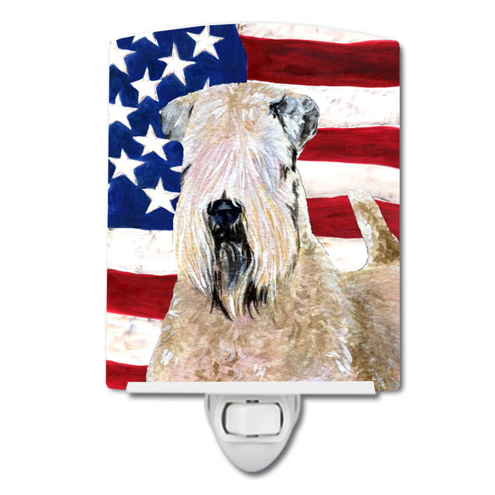 USA American Flag with Wheaten Terrier Soft Coated Ceramic Night Light SS4019CNL - the-store.com