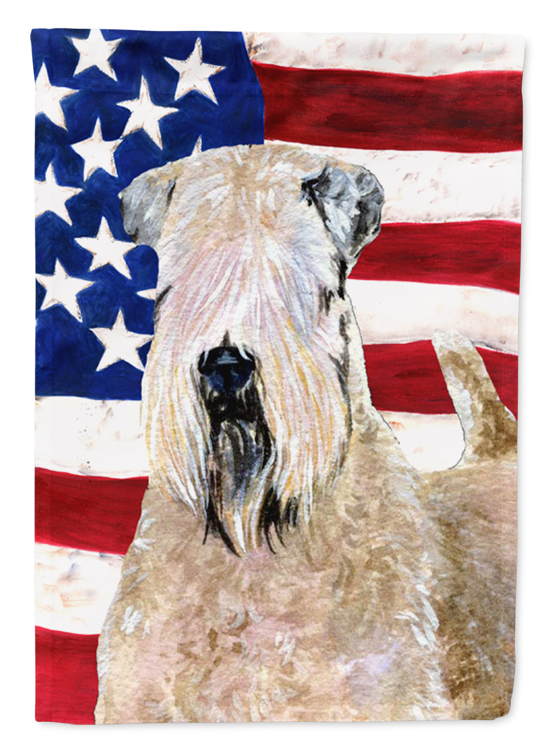 USA American Flag with Wheaten Terrier Soft Coated Flag Garden Size.