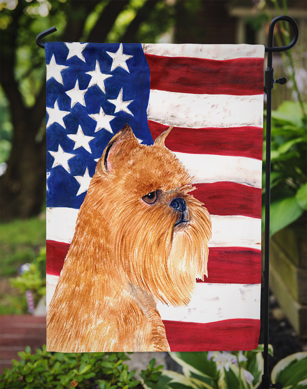 USA American Flag with Brussels Griffon Flag Garden Size.