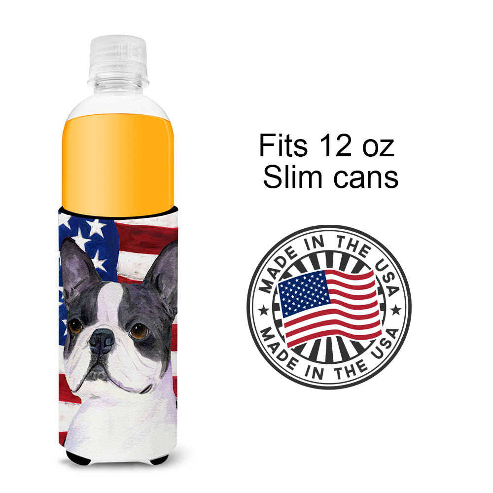 USA American Flag with Boston Terrier Ultra Beverage Insulators for slim cans SS4021MUK.