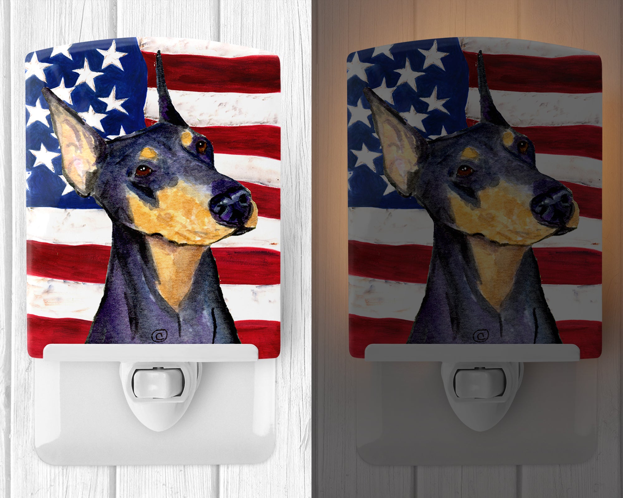 USA American Flag with Doberman Ceramic Night Light SS4022CNL - the-store.com