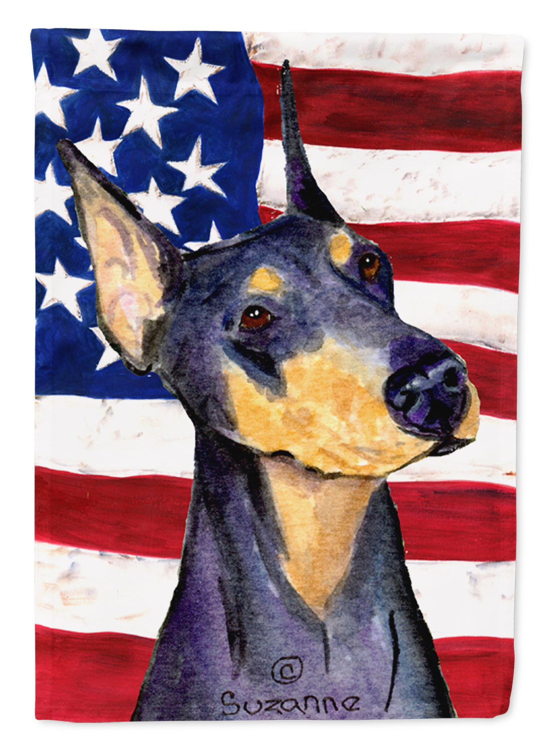 USA American Flag with Doberman Flag Garden Size.