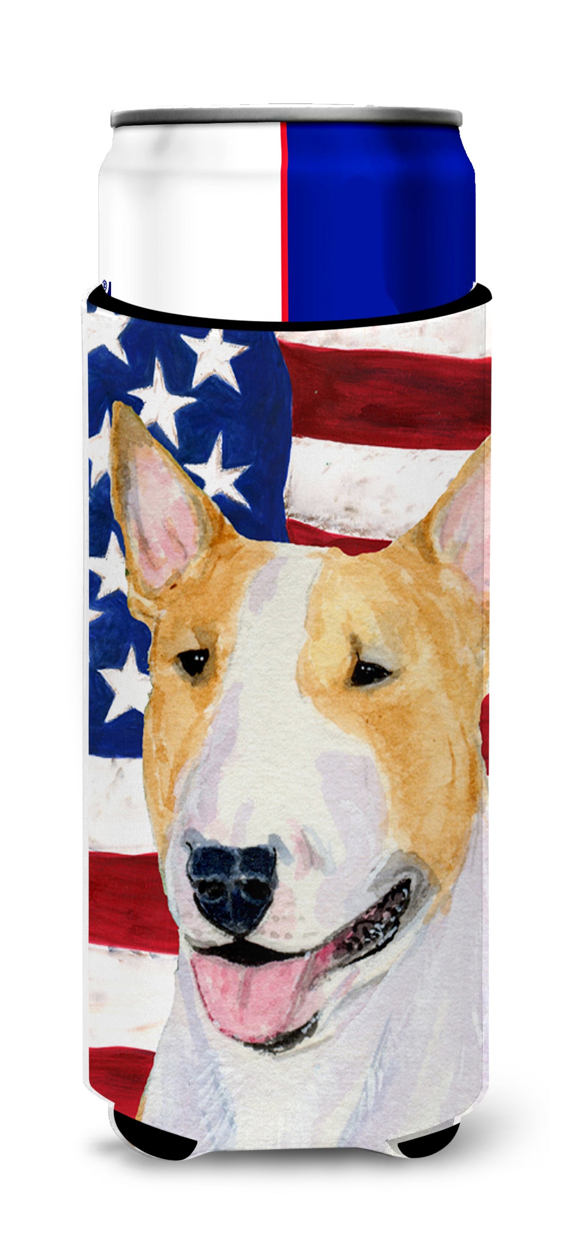 USA American Flag with Bull Terrier Ultra Beverage Insulators for slim cans SS4023MUK.