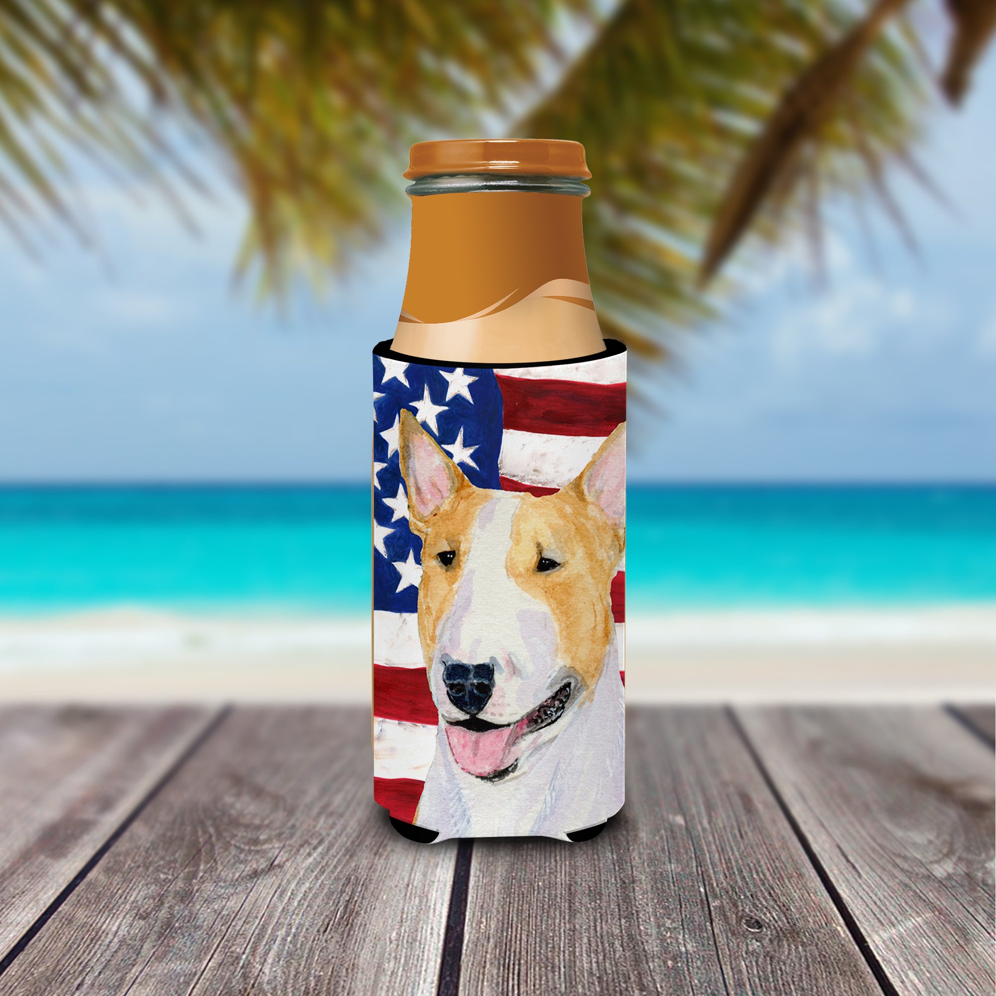 USA American Flag with Bull Terrier Ultra Beverage Insulators for slim cans SS4023MUK.