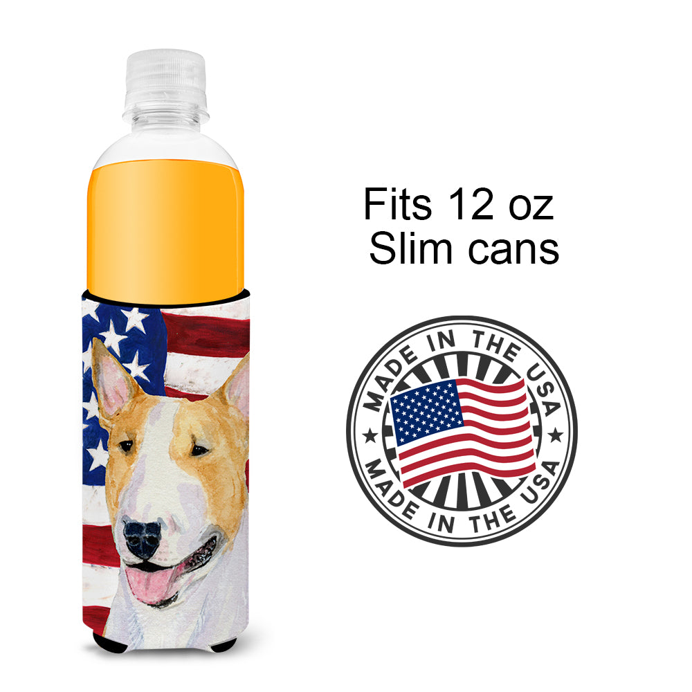 USA American Flag with Bull Terrier Ultra Beverage Insulators for slim cans SS4023MUK.