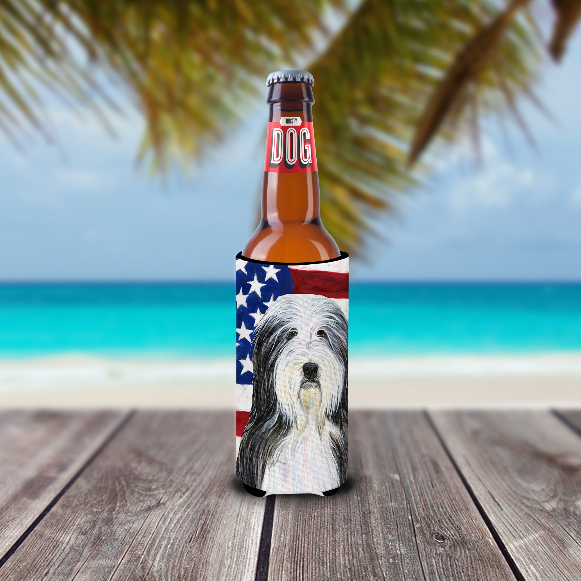 USA American Flag with Bearded Collie Ultra Beverage Insulators for slim cans SS4024MUK.