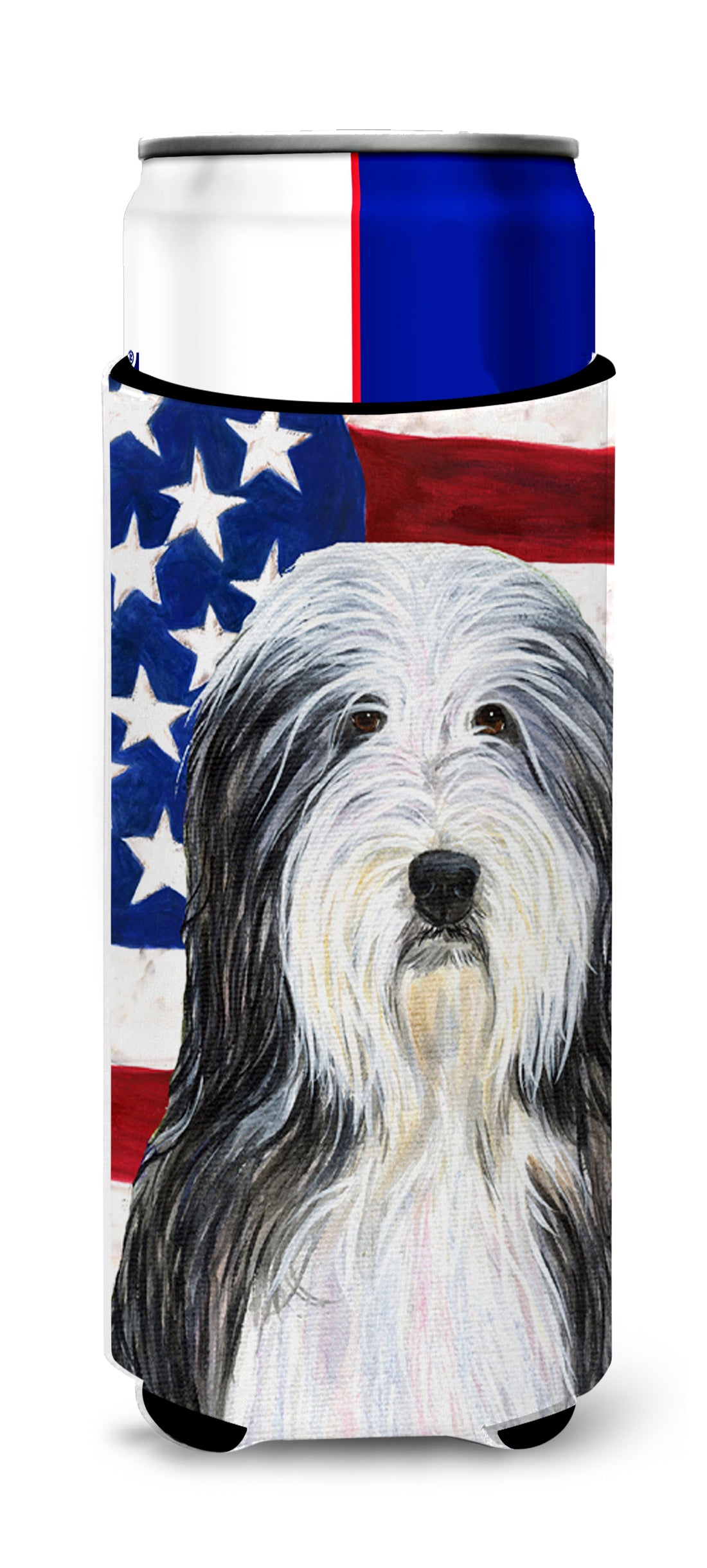 USA American Flag with Bearded Collie Ultra Beverage Insulators for slim cans SS4024MUK.