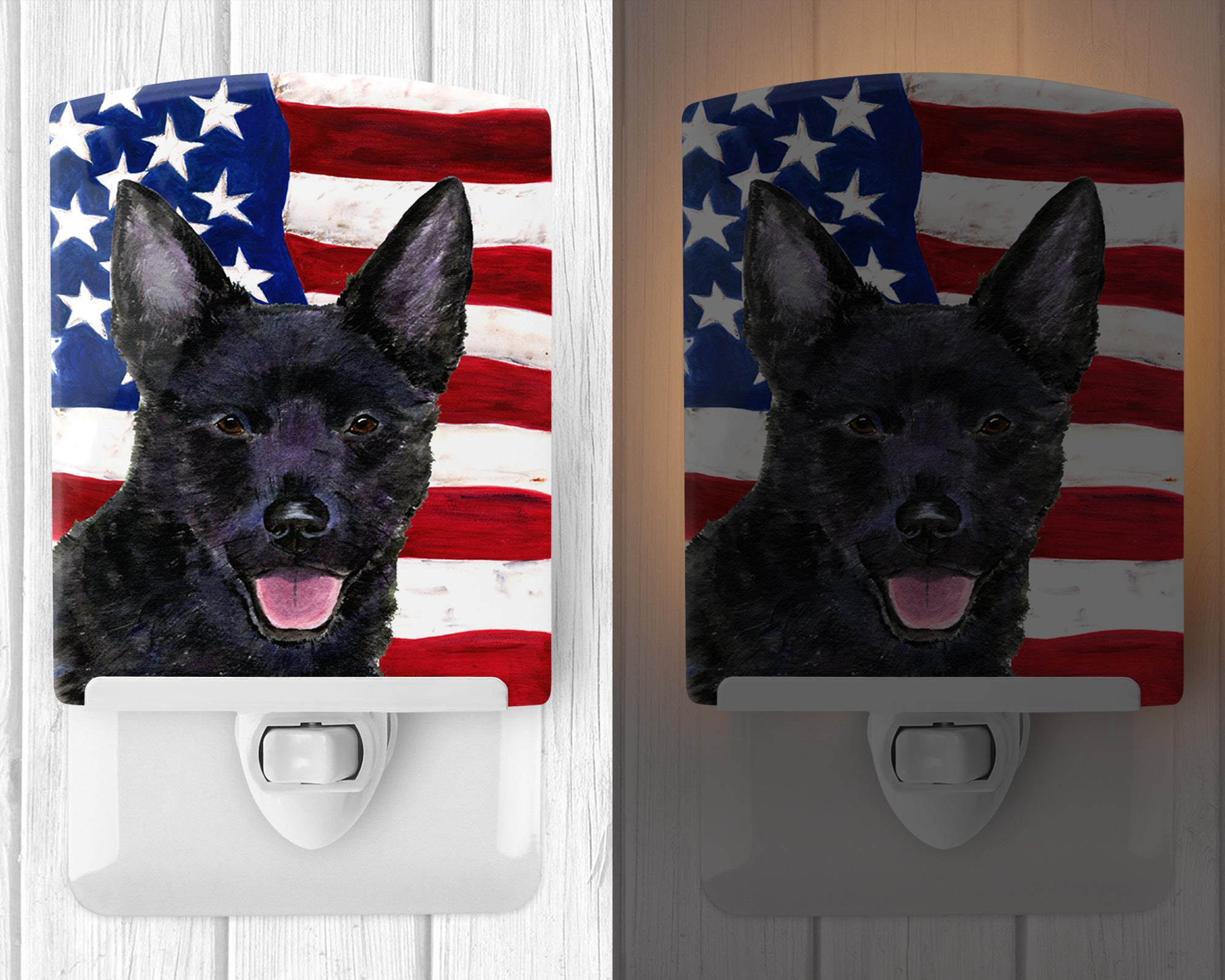 USA American Flag with Australian Kelpie Ceramic Night Light SS4025CNL - the-store.com