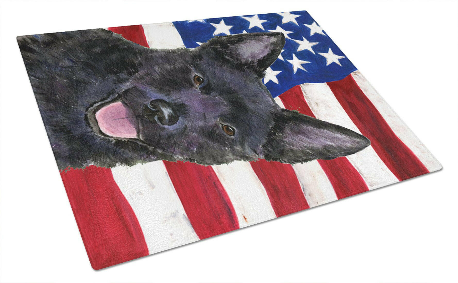 USA American Flag with Australian Kelpie Glass Cutting Board Large by Caroline's Treasures