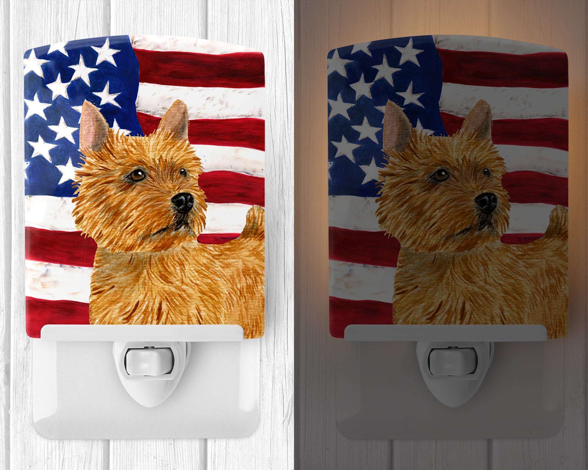 USA American Flag with Norwich Terrier Ceramic Night Light SS4026CNL - the-store.com