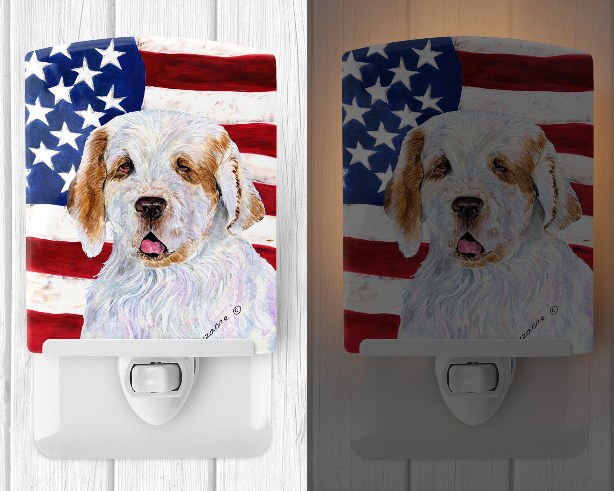 USA American Flag with Clumber Spaniel Ceramic Night Light SS4027CNL - the-store.com