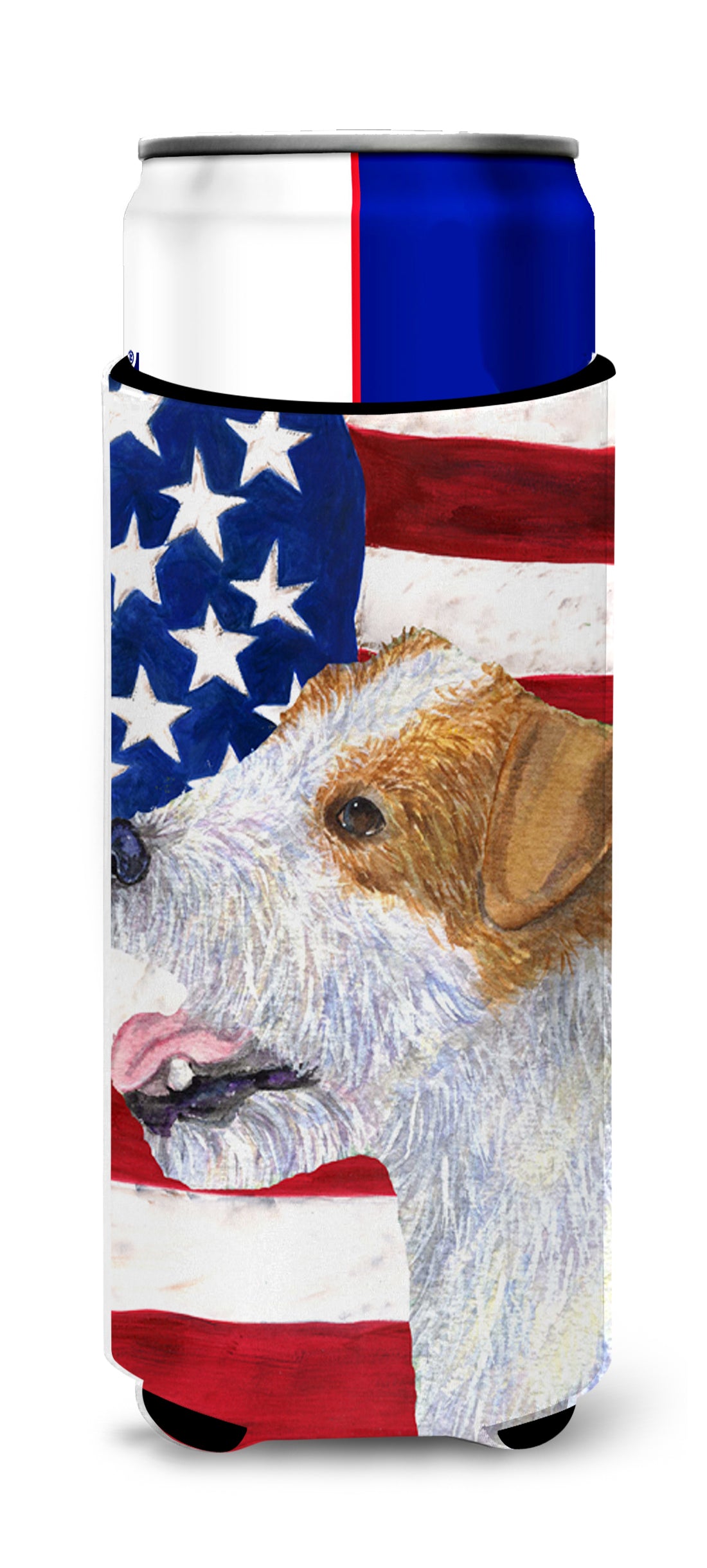 USA American Flag with Jack Russell Terrier Ultra Beverage Insulators for slim cans SS4031MUK.