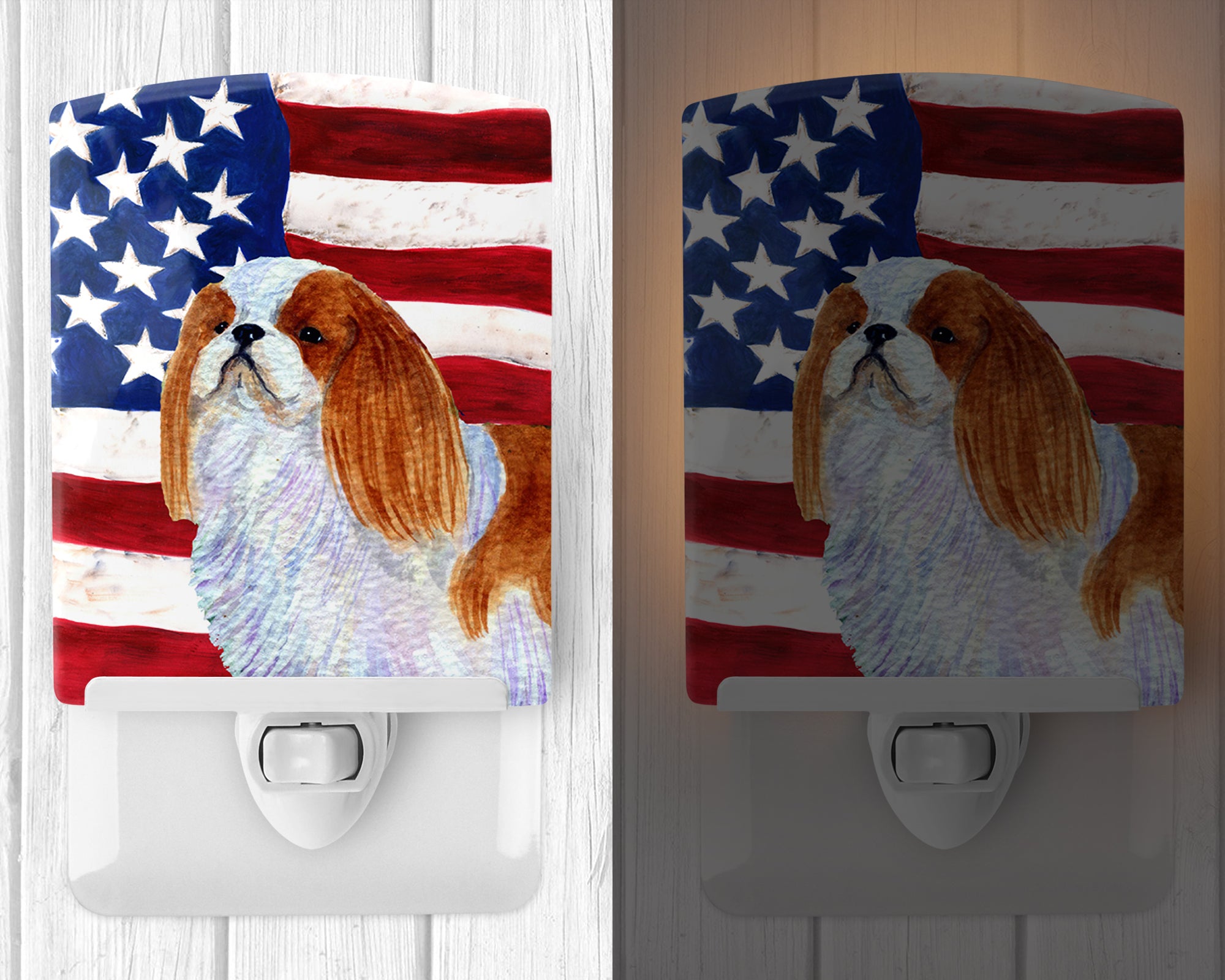 USA American Flag with English Toy Spaiel USA Ceramic Night Light SS4034CNL - the-store.com