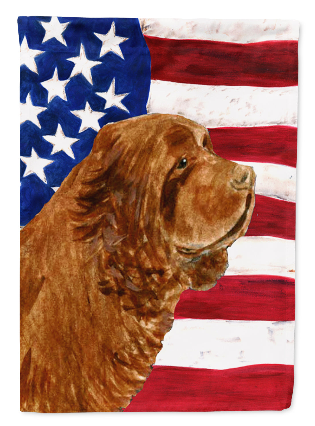 USA American Flag with Sussex Spaniel Flag Garden Size.