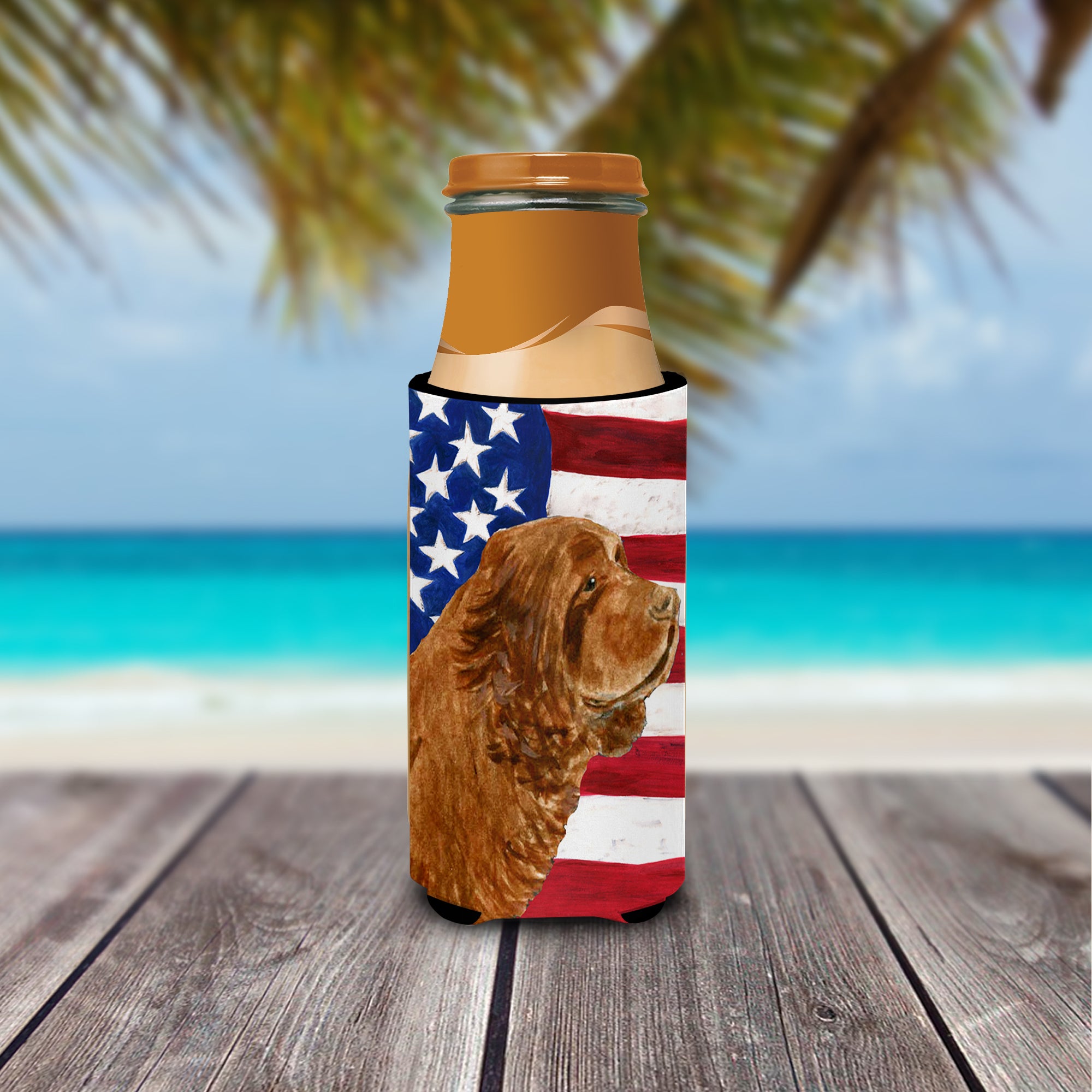 USA American Flag with Sussex Spaniel Ultra Beverage Insulators for slim cans SS4037MUK.