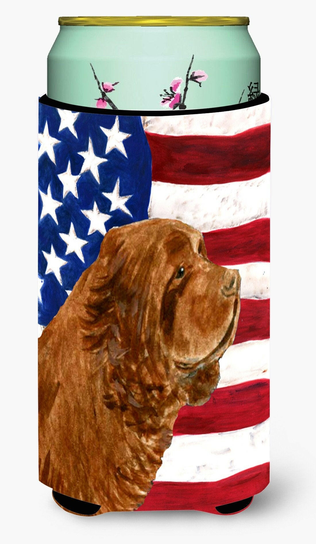 USA American Flag with Sussex Spaniel  Tall Boy Beverage Insulator Beverage Insulator Hugger by Caroline's Treasures