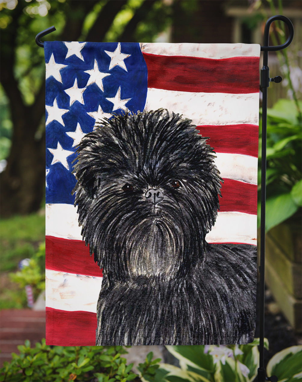 USA American Flag with Affenpinscher Flag Garden Size.