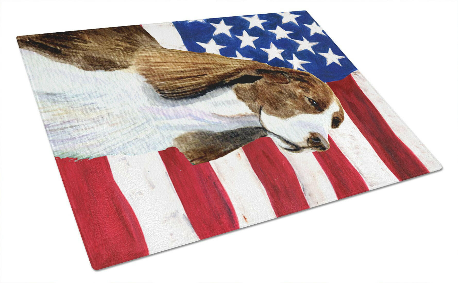 USA American Flag with Springer Spaniel Glass Cutting Board Large by Caroline's Treasures