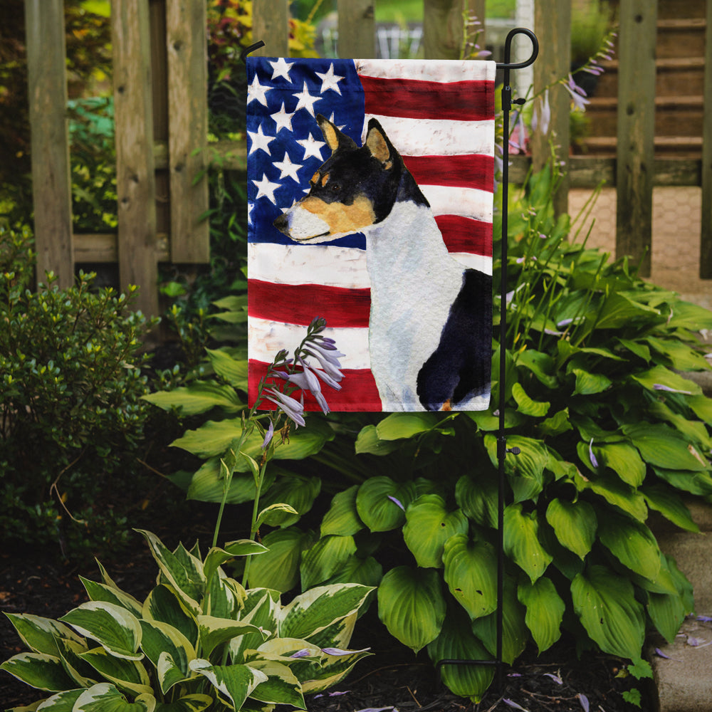 USA American Flag with Basenji Flag Garden Size.