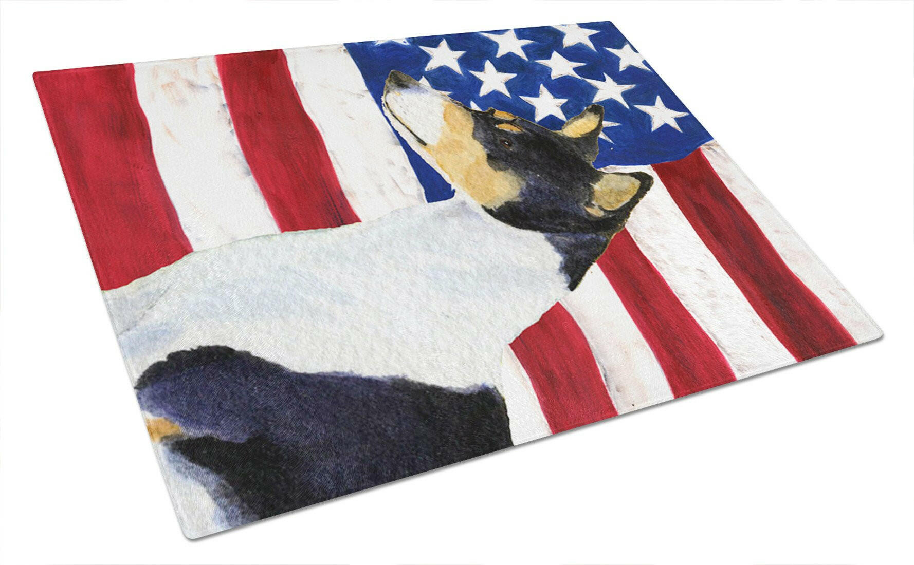 USA American Flag with Basenji Glass Cutting Board Large by Caroline's Treasures