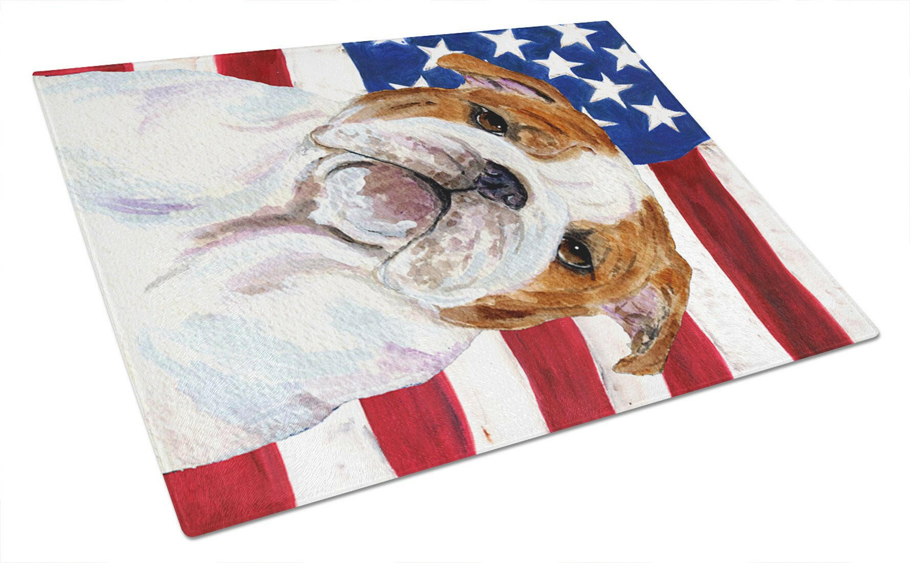 USA American Flag with Bulldog English Glass Cutting Board Large by Caroline's Treasures