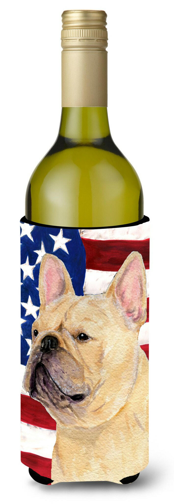 USA American Flag with French Bulldog Wine Bottle Beverage Insulator Beverage Insulator Hugger SS4047LITERK by Caroline&#39;s Treasures