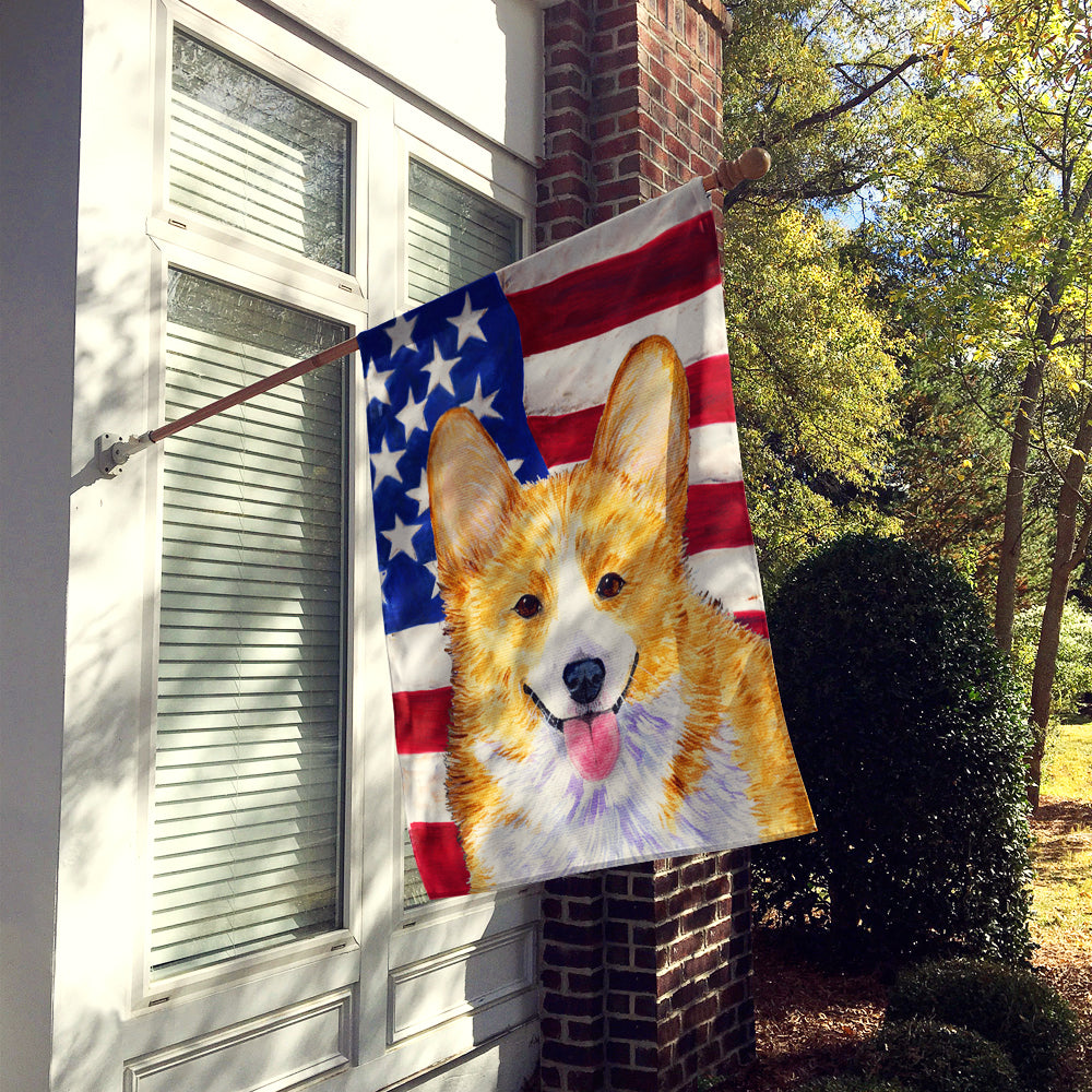 USA American Flag with Corgi Flag Canvas House Size  the-store.com.