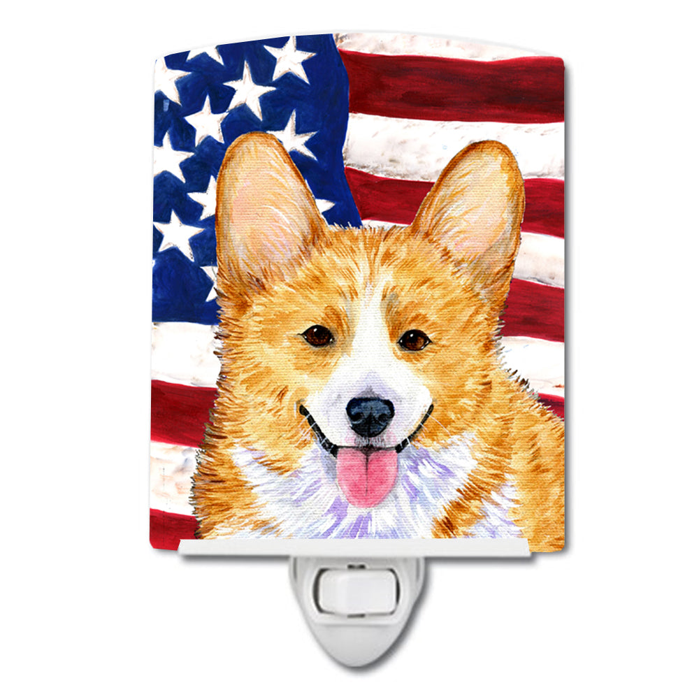 USA American Flag with Corgi Ceramic Night Light SS4048CNL - the-store.com