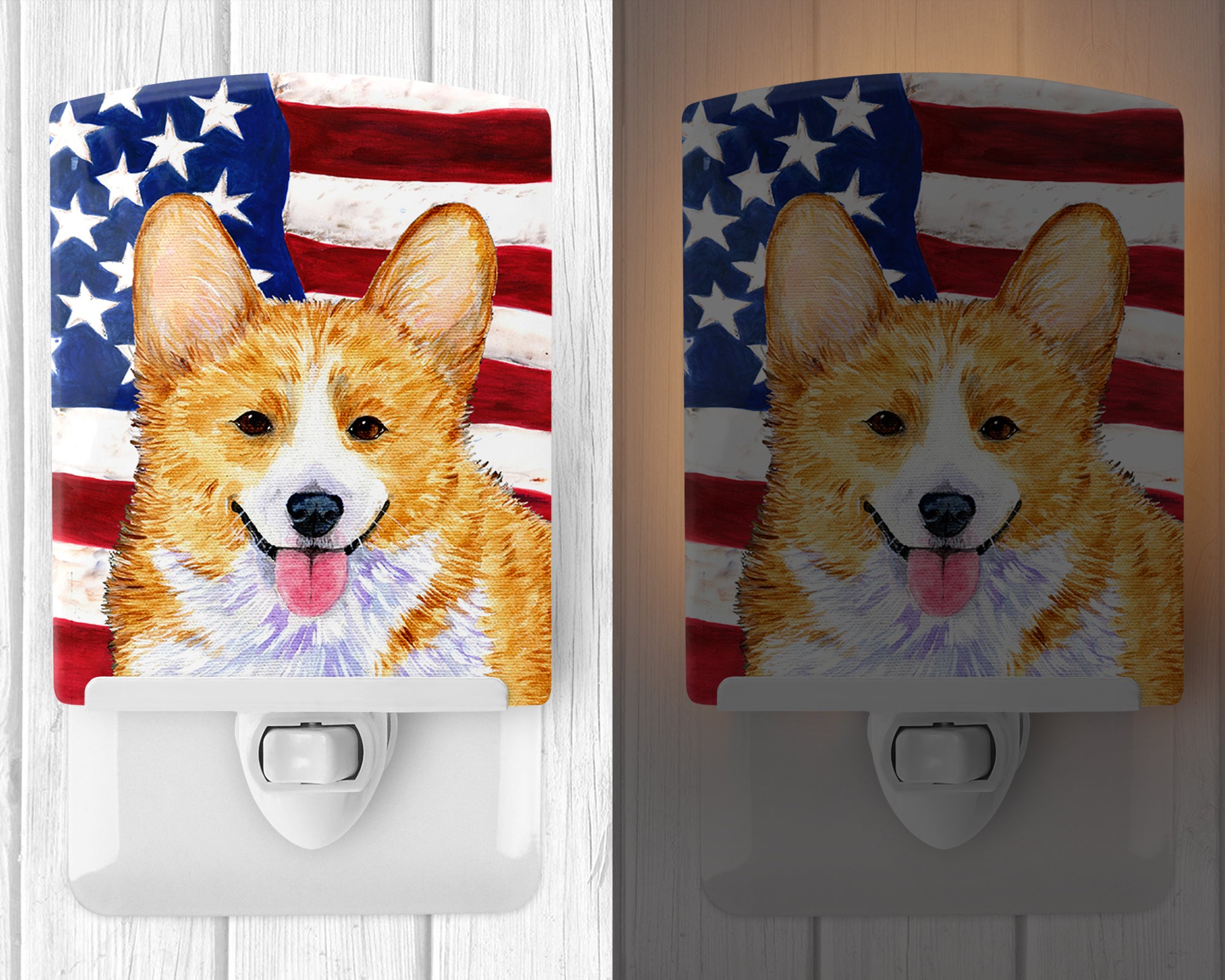 USA American Flag with Corgi Ceramic Night Light SS4048CNL - the-store.com