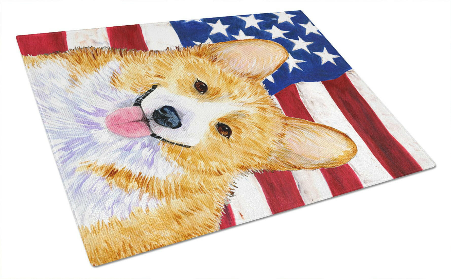 USA American Flag with Corgi Glass Cutting Board Large by Caroline's Treasures