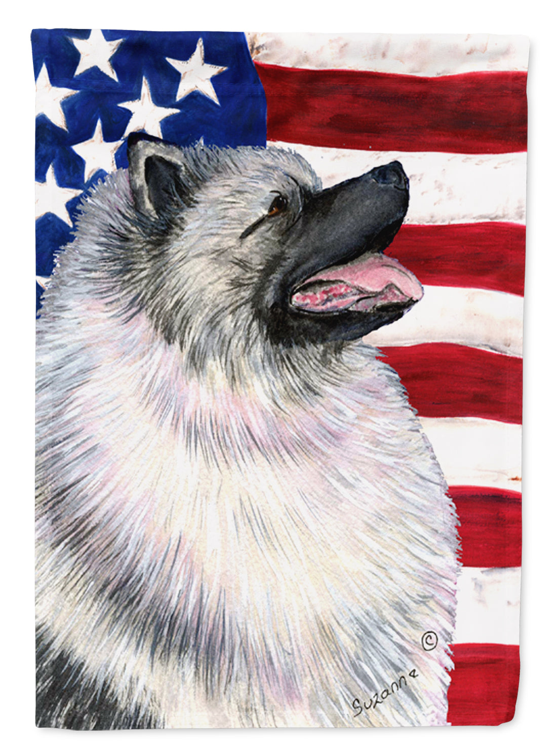 USA American Flag with Keeshond Flag Garden Size.