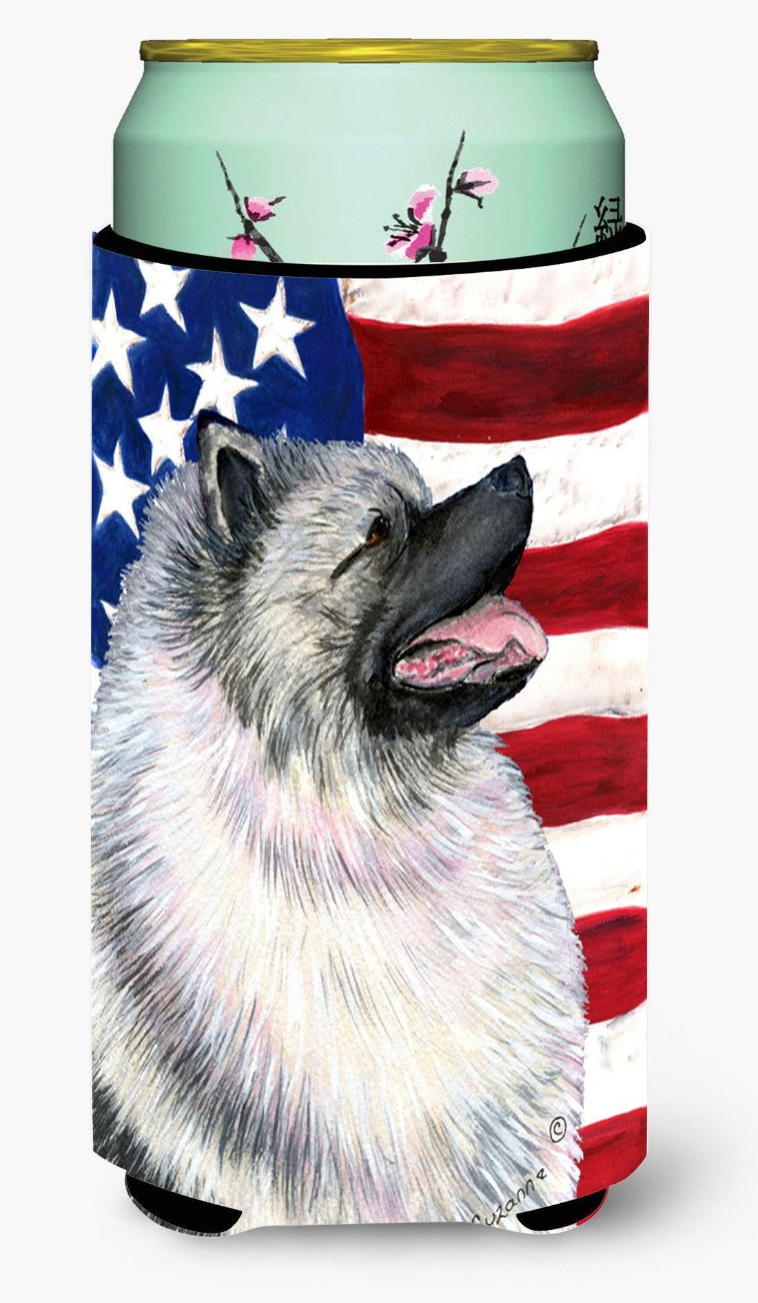 USA American Flag with Keeshond  Tall Boy Beverage Insulator Beverage Insulator Hugger by Caroline's Treasures