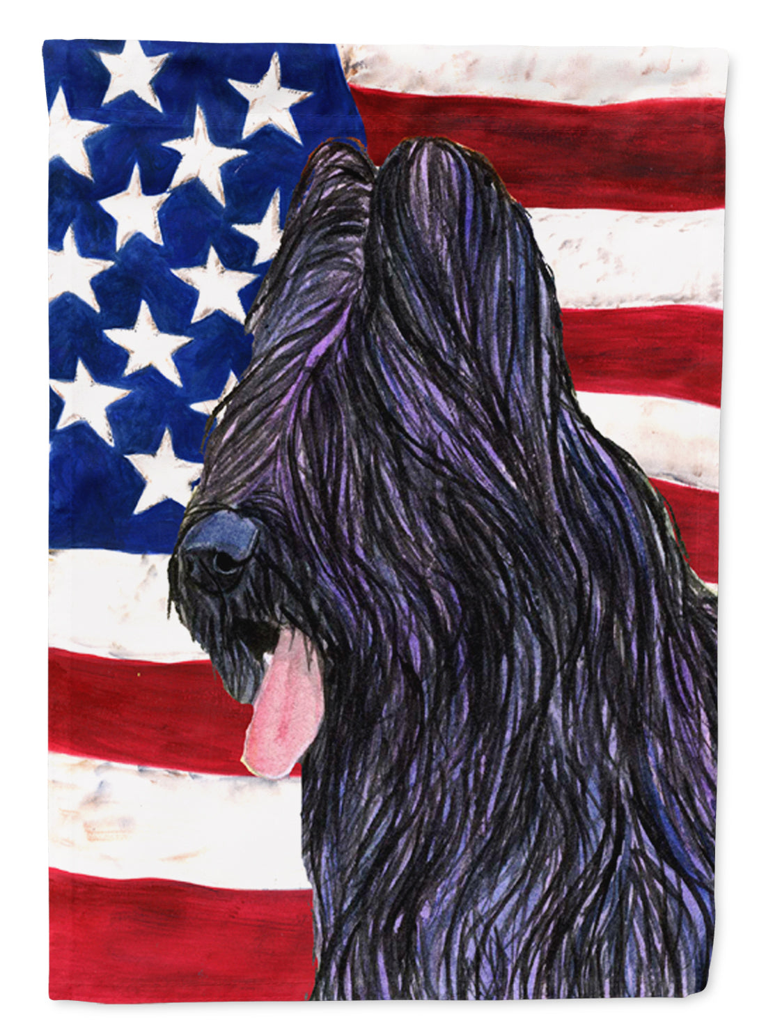 USA American Flag with Briard Flag Canvas House Size  the-store.com.