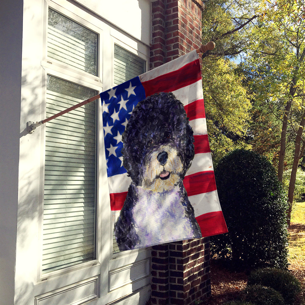 USA American Flag with Portuguese Water Dog Flag Canvas House Size  the-store.com.