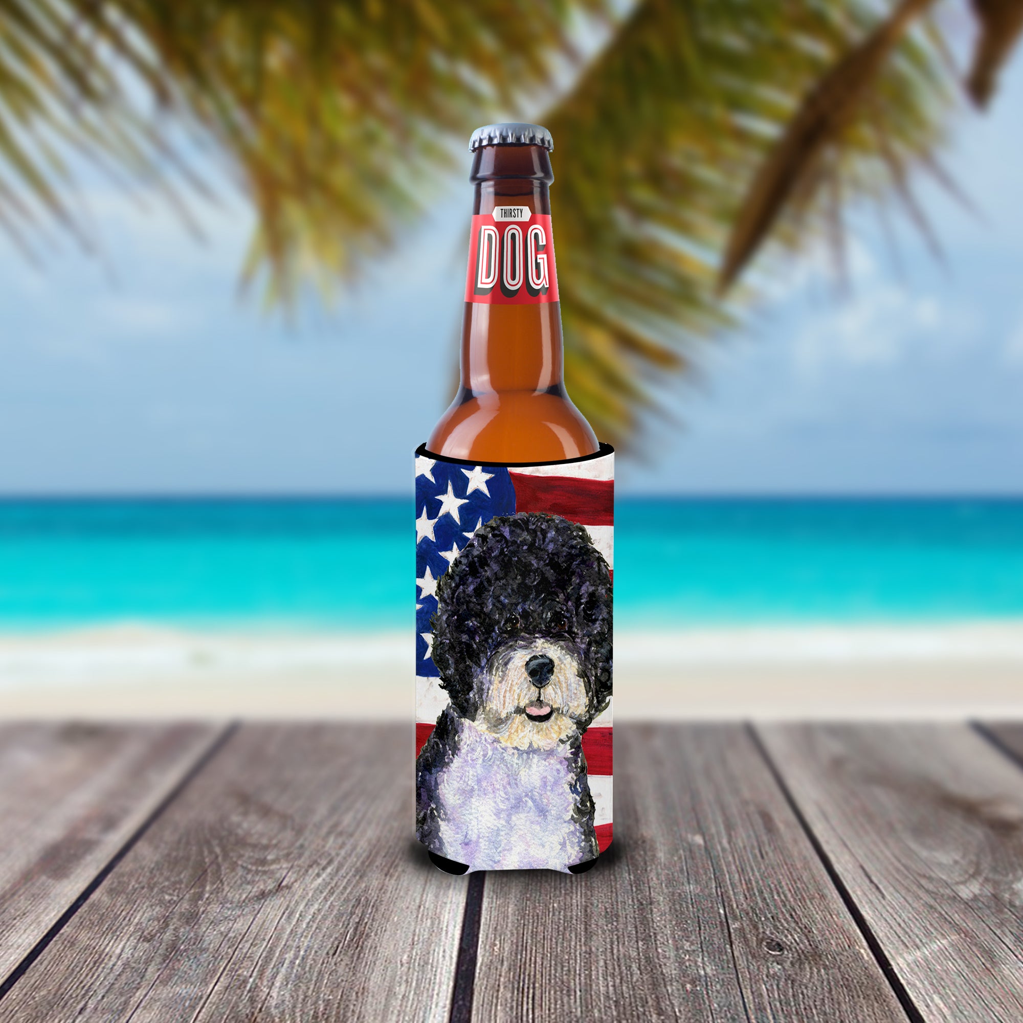 USA American Flag with Portuguese Water Dog Ultra Beverage Insulators for slim cans SS4053MUK.