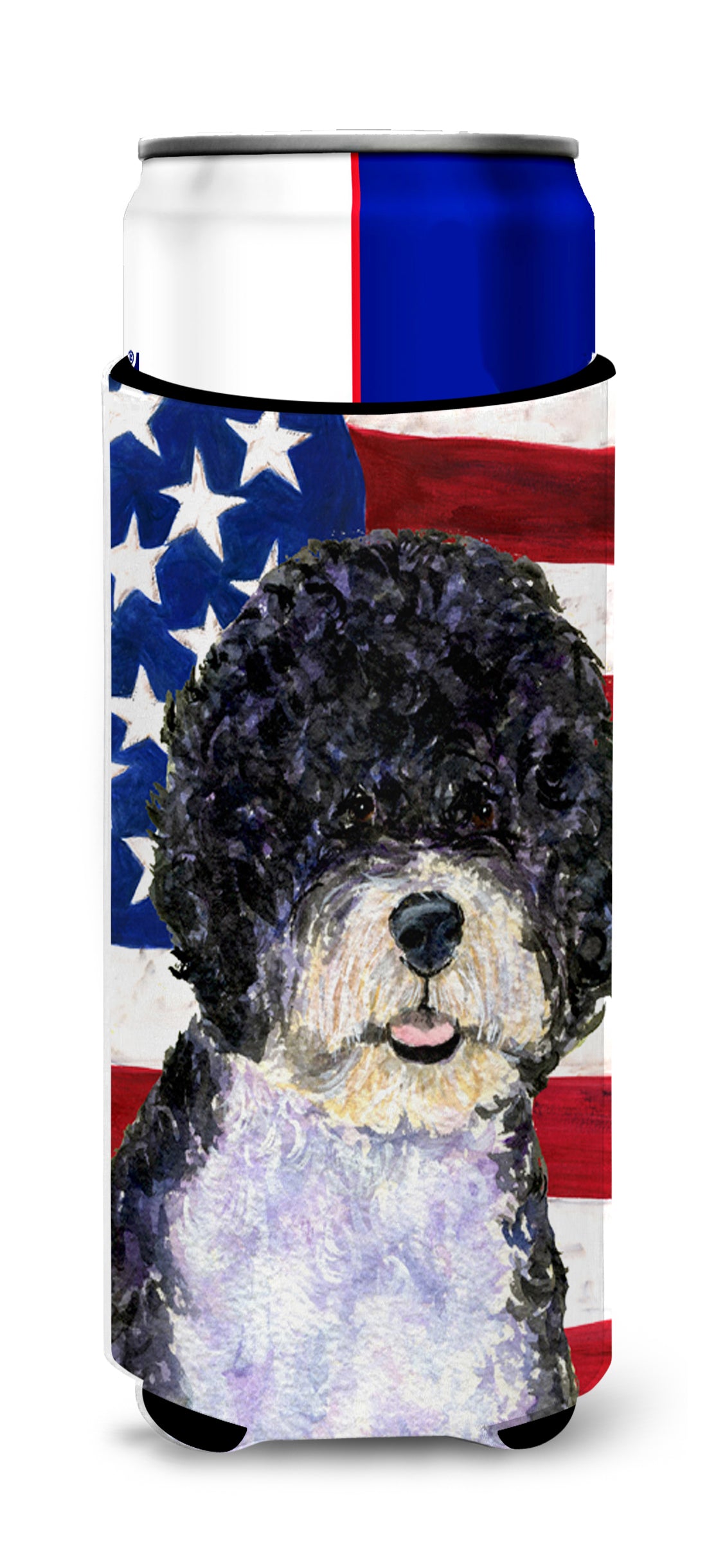 USA American Flag with Portuguese Water Dog Ultra Beverage Insulators for slim cans SS4053MUK.