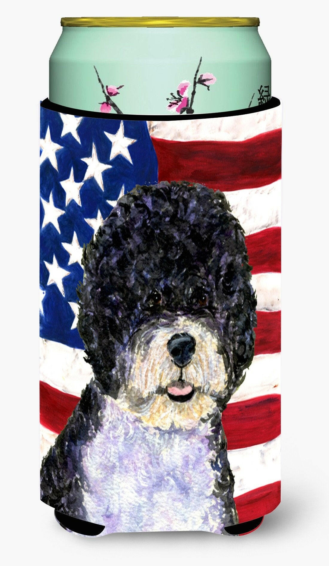 USA American Flag with Portuguese Water Dog  Tall Boy Beverage Insulator Beverage Insulator Hugger by Caroline's Treasures