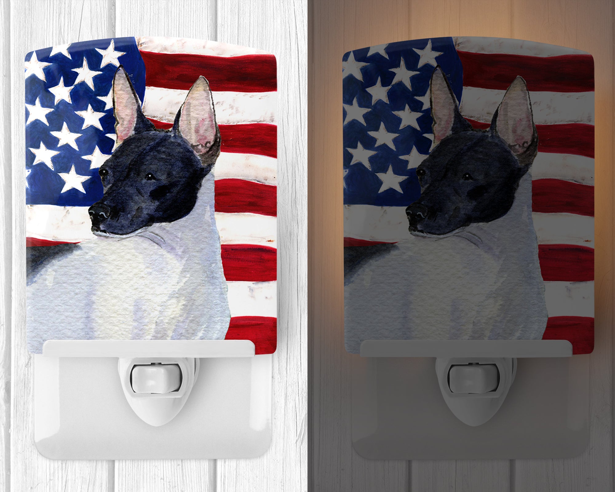 USA American Flag with Rat Terrier Ceramic Night Light SS4054CNL - the-store.com