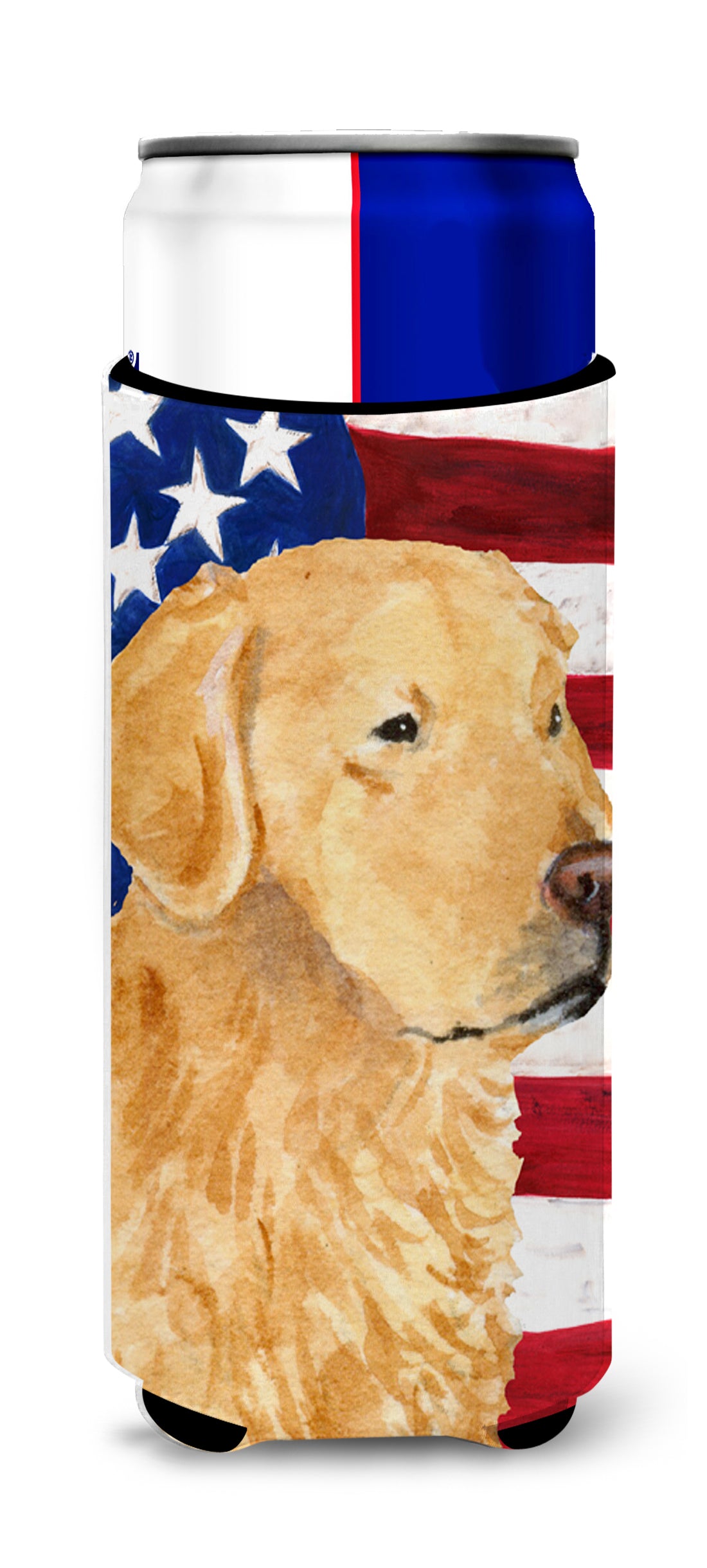 USA American Flag with Golden Retriever Ultra Beverage Insulators for slim cans SS4055MUK.