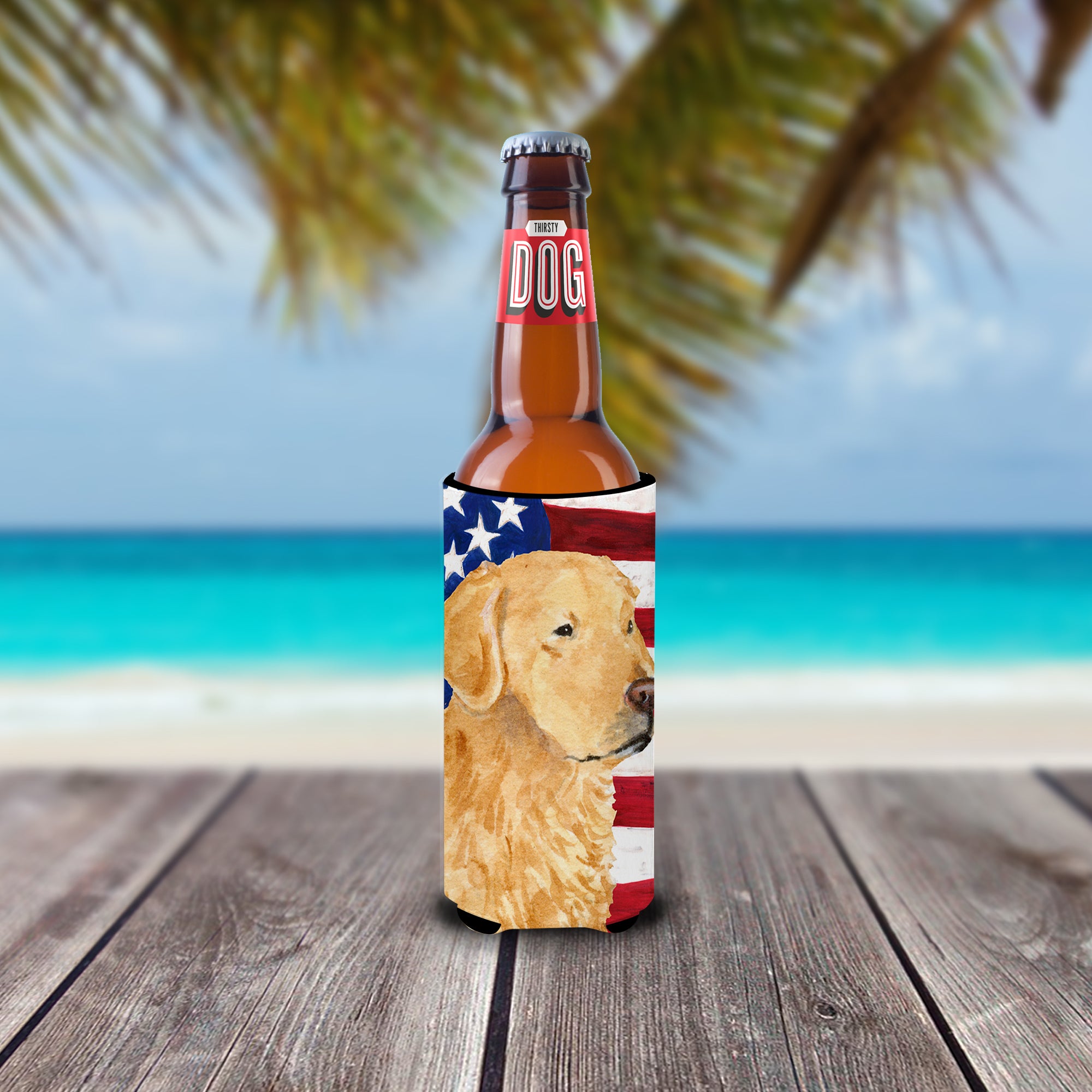 USA American Flag with Golden Retriever Ultra Beverage Insulators for slim cans SS4055MUK.