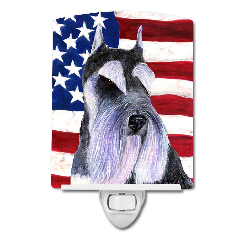 USA American Flag with Schnauzer Ceramic Night Light SS4056CNL - the-store.com