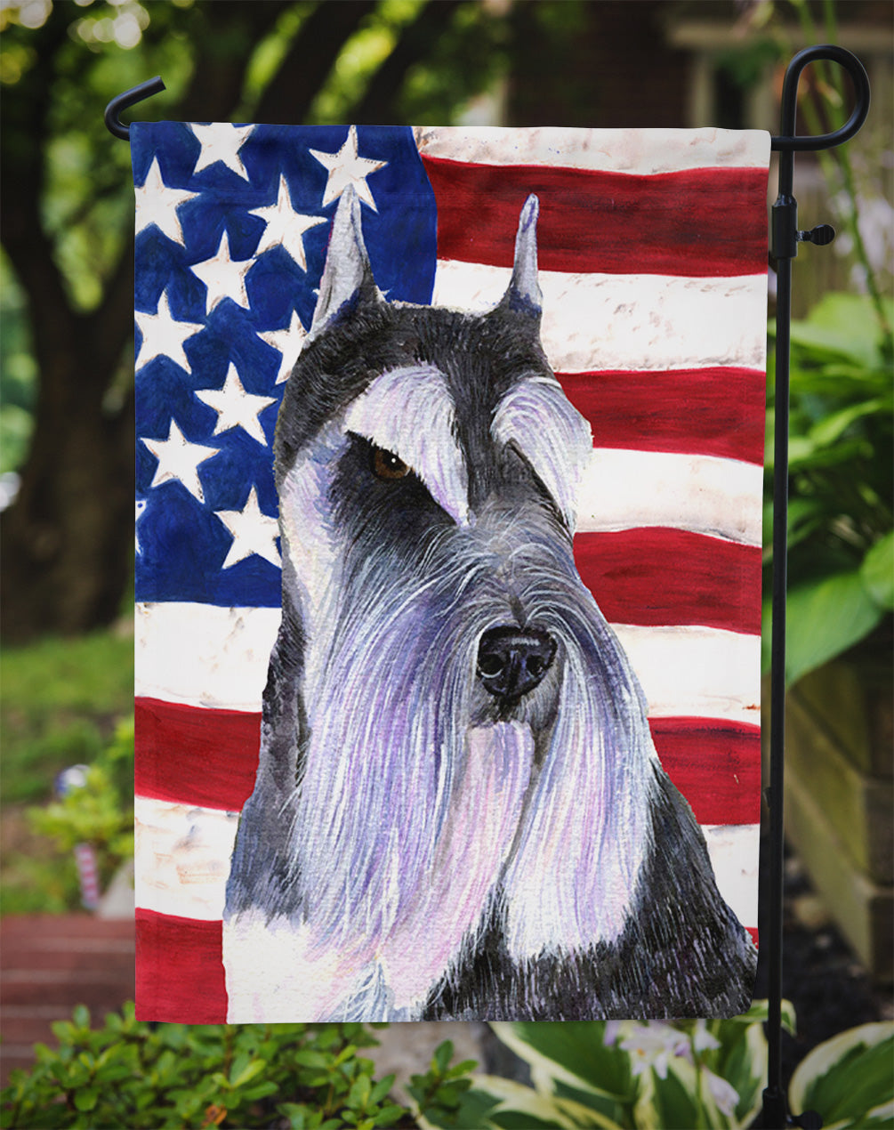 USA American Flag with Schnauzer Flag Garden Size.